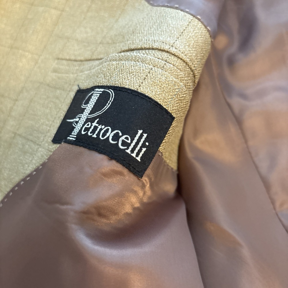 Petrocelli Men's Beige Tan Brown Plaid Windowpane Silk Wool Blazer Jacket  48L - Picture 6 of 10